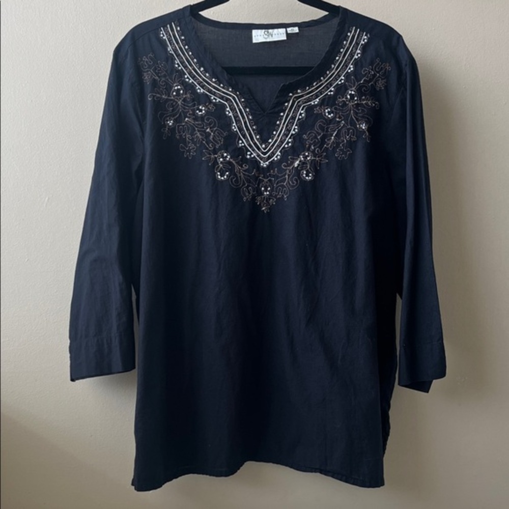Studio Works Black Embroidered Cotton Top- Size XL